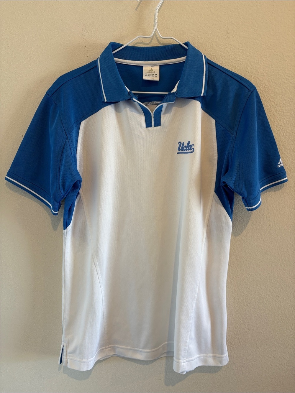 UCLA adidas White and Blue Short Sleeve Polo Tee shirt